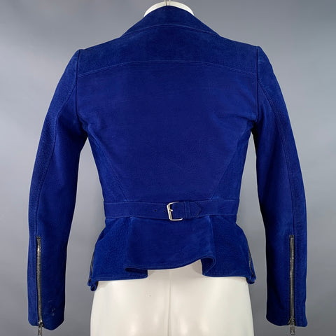 ALEXANDER MCQUEEN Size 34 Royal Blue Leather Motorcycle Jacket