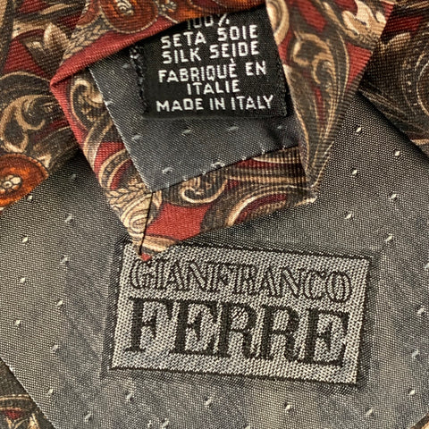 GIANFRANCO FERRE Burgundy Gold Baroque Silk Tie