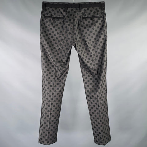 DOLCE & GABBANA Size 30 Grey Black Polka Dot Wool Blend Tuxedo Dress Pants
