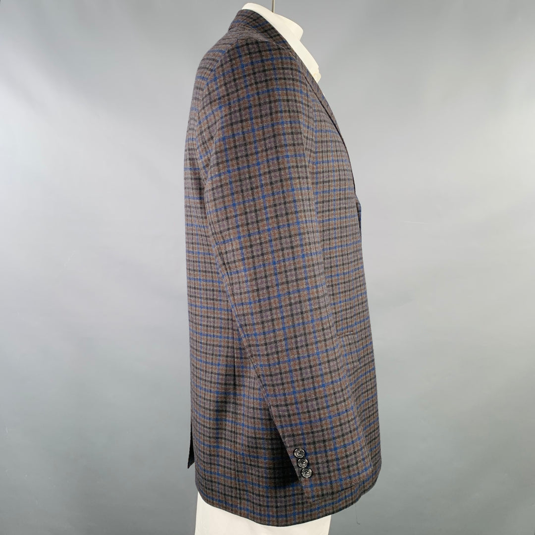 O'CONNELL'S Size 42 Grey Blue Orange Checkered Sport Coat