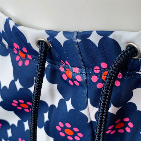 MR TURK Size L Navy White Pink Floral Nylon Blend Mesh Swim Trunks