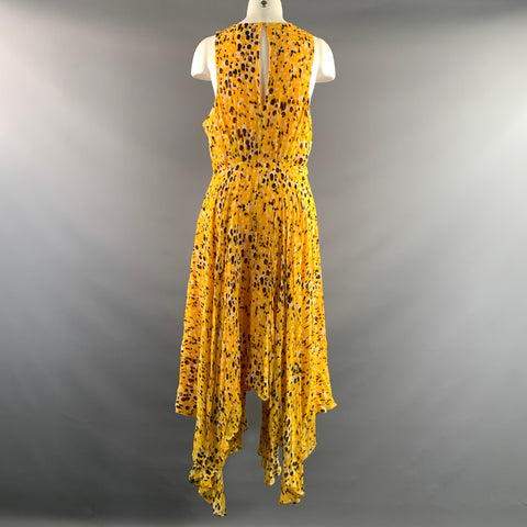 DEREK LAM Size 12 Yellow White Viscose Abstract V Neck Long Dress
