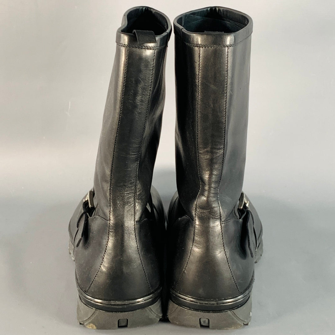 SALVATORE FERRAGAMO Size 12 Black Leather Rubber Sole Engineer Boots
