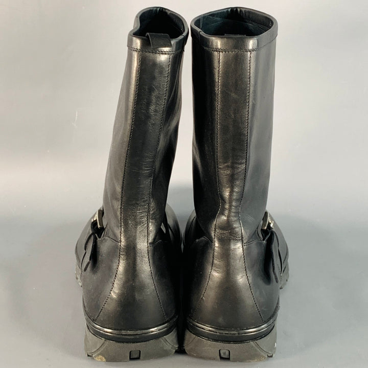 SALVATORE FERRAGAMO Size 12 Black Leather Rubber Sole Engineer Boots