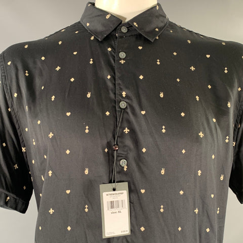 JOHN VARVATOS Size XL Black Print Modal Button Up Short Sleeve Shirt