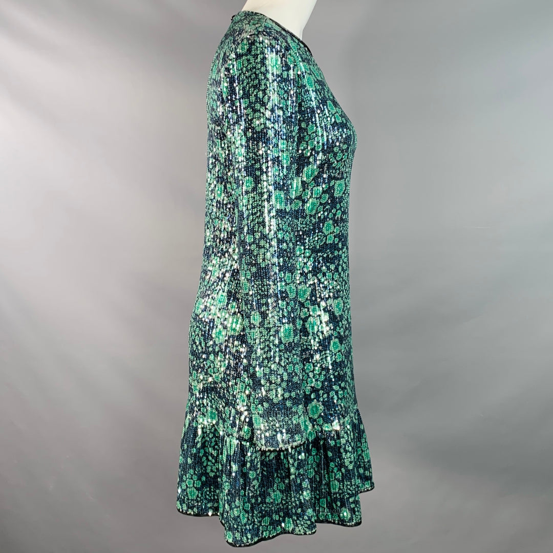 BAUM UND PFERDGARTEN Size M Navy Green Sequined Abstract Floral Cocktail Dress