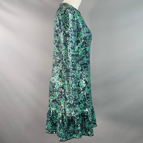 BAUM UND PFERDGARTEN Size M Navy Green Sequined Abstract Floral Cocktail Dress