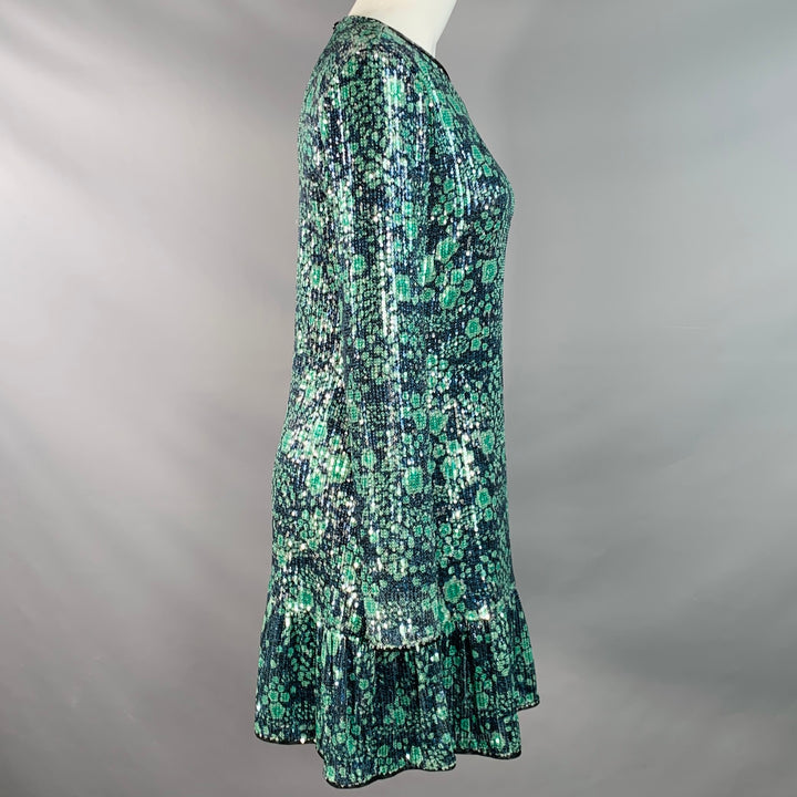 BAUM UND PFERDGARTEN Size M Navy Green Sequined Abstract Floral Cocktail Dress