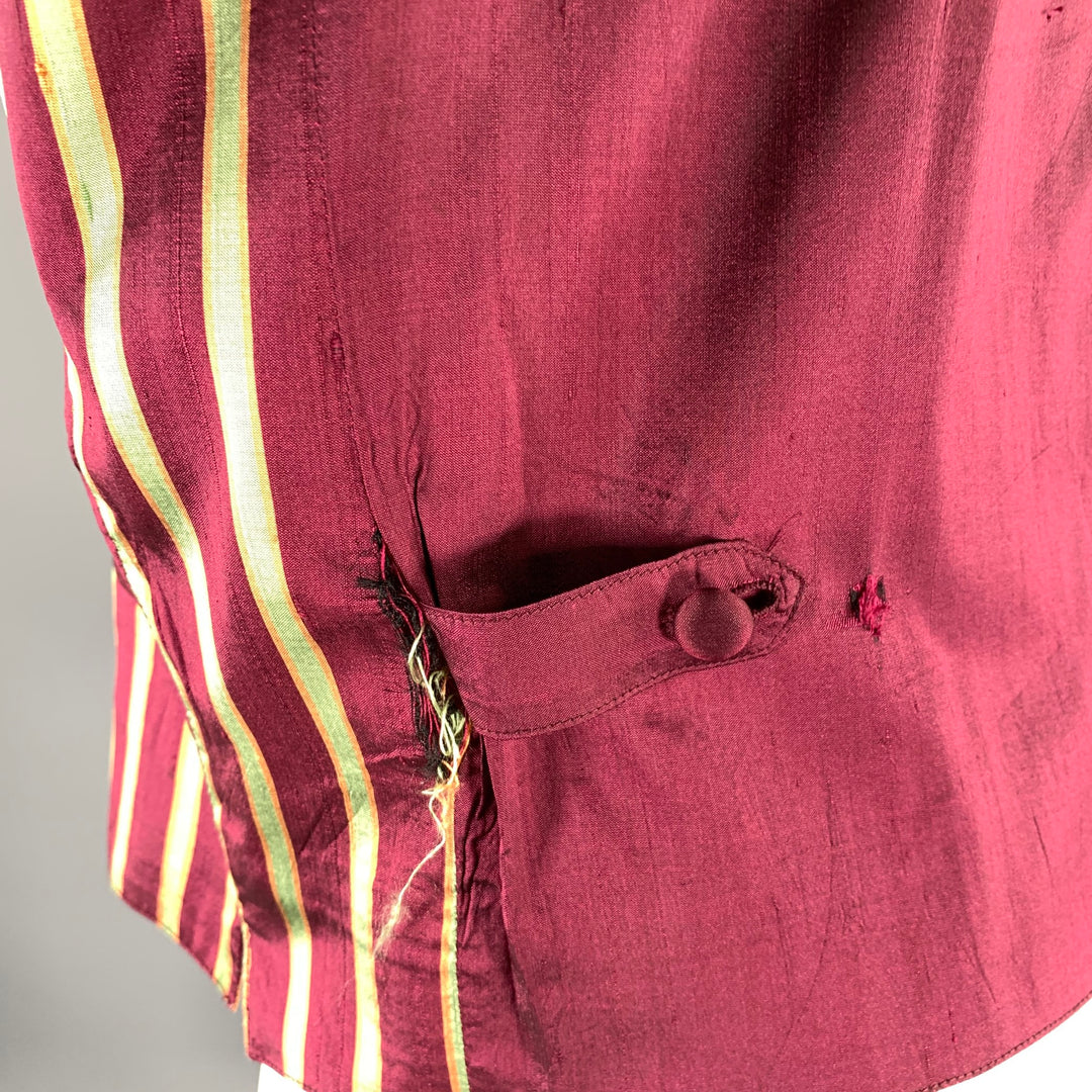 WILKE RODRIGUEZ Size L Burgundy Green Stripe Silk Vest