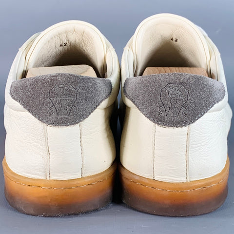 BRUNELLO CUCINELLI Size 9 Off White Grey Leather Low Top Sneakers