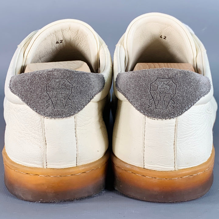 BRUNELLO CUCINELLI Size 9 Off White Grey Leather Low Top Sneakers