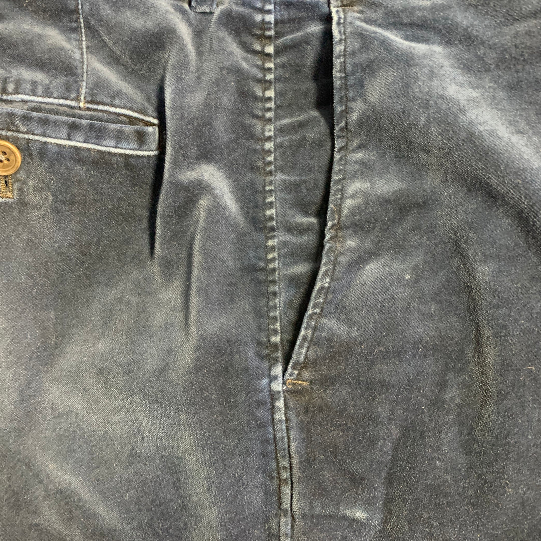 DRIES VAN NOTEN Size 42 Navy Black Velvet Cotton Nehru Collar Suit