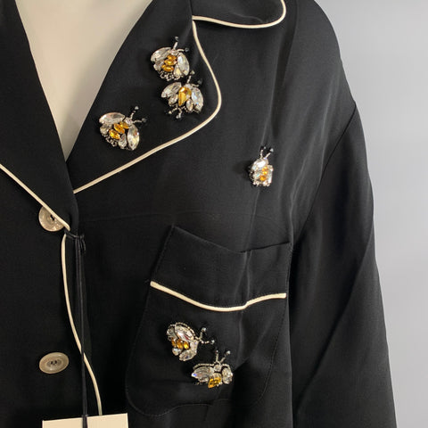 GUCCI Size S Black White Viscose Silk Embellishment Pajama Jacket