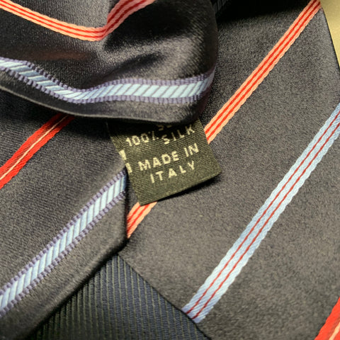 BORRELLI Navy Red Diagonal Stripe Silk Tie
