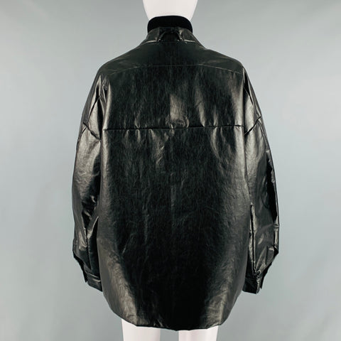 KASSL Size S Black Cotton Blend Padded Faux Leather Bomber Jacket
