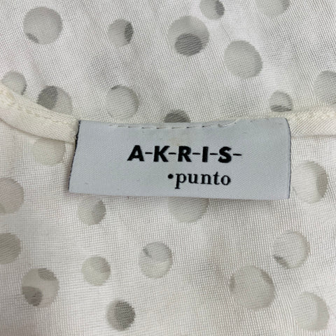 AKRIS Size 6 White Viscose Blend Dots Short Sleeve Crew Neck Casual Top