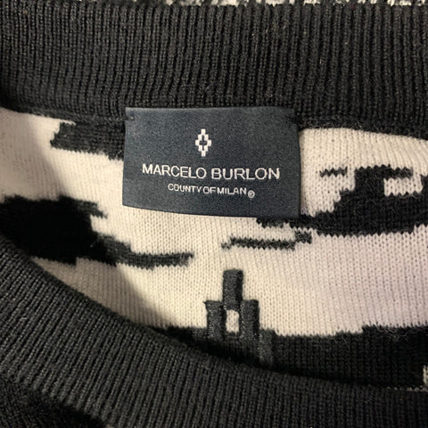 MARCELO BURLON Size M Black White Knit Wool Ribbed Sweater