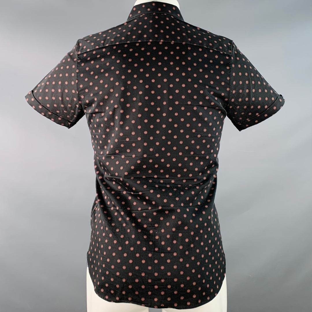 TED BAKER Size XS Lliam Black Red Abstract Floral Cotton Short Sleeve Shirt