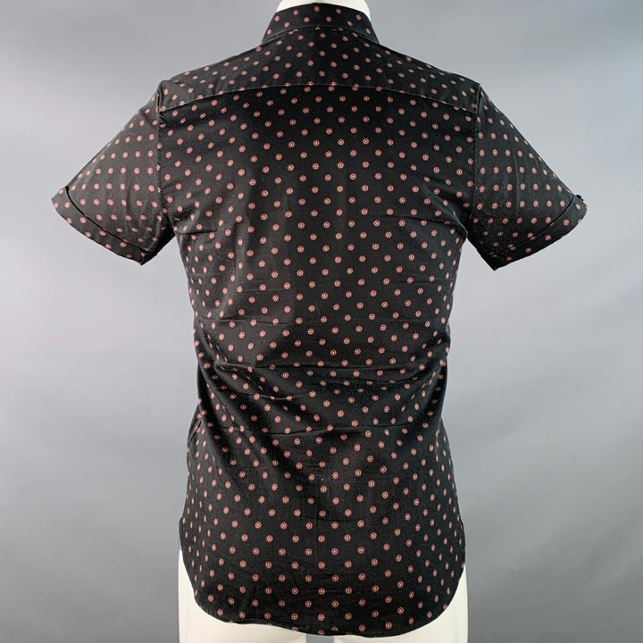 TED BAKER Size XS Lliam Black Red Abstract Floral Cotton Short Sleeve Shirt