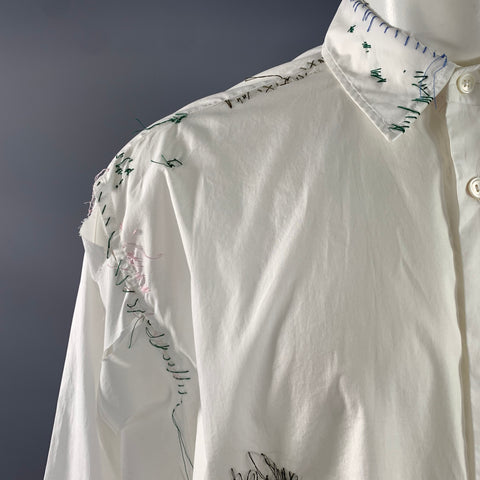 MARNI Size M White Stitched Cotton Button Up Long Sleeve Shirt