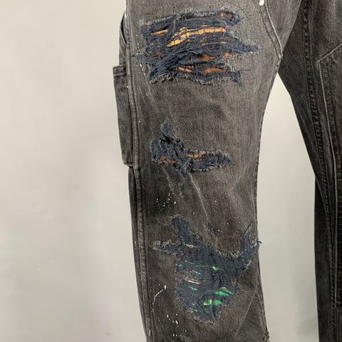 AMIRI Size 34 Black Multi Color Distressed Cotton Straight Cargo Jeans