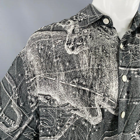 SCHNAYDERMAN'S Size M Grey White Zodiac Print Viscose Silk Short Sleeve Shirt