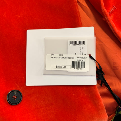 MSGM Size S Orange Cotton Velvet Double Breasted Peak Lapel Jacket Blazer