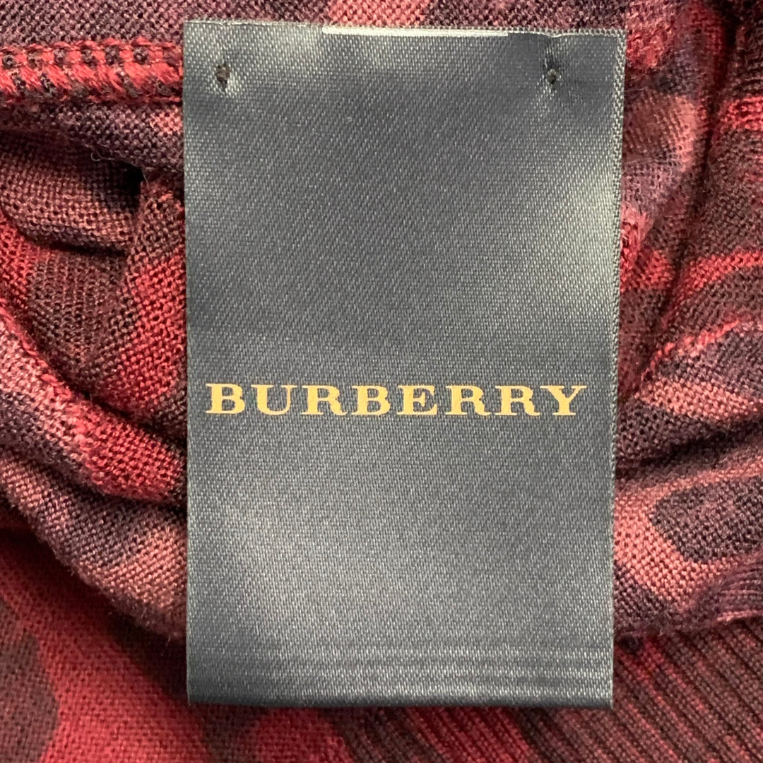 BURBERRY Size XL Red Black Pink Animal Print Wool Silk Crew Neck Pullover
