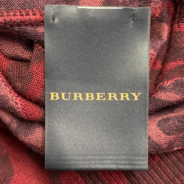BURBERRY Size XL Red Black Pink Animal Print Wool Silk Crew Neck Pullover