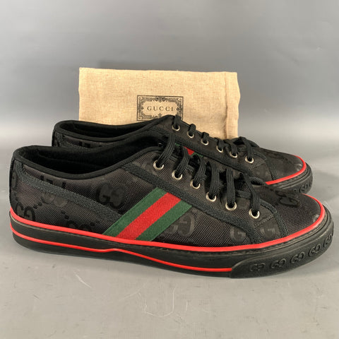 GUCCI Size 10 Black Red & Green Monogram Low Top Sneakers