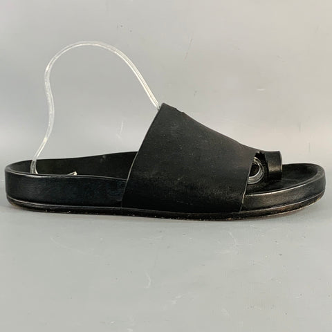 RICK OWENS Size 10 Black Leather Toe Ring Slide Sandals