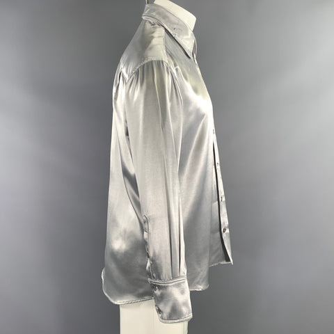 ENFANTS RICHES DEPRIMES SS2016 Size M Silver Metallic Silk Button Up Long Sleeve Shirt