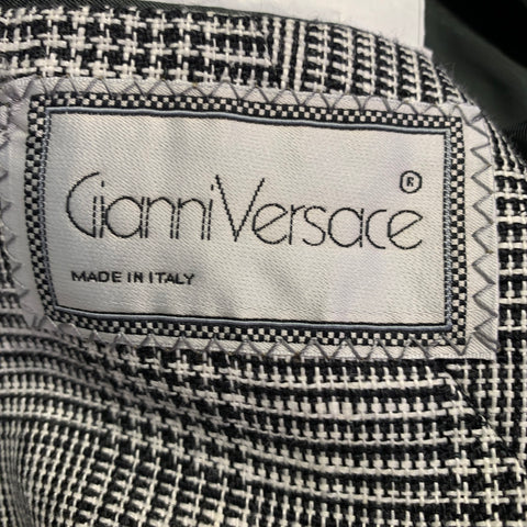 GIANNI VERSACE Vintage Size 36 Black White Glenplaid Linen Cotton Oversized Pleated Suit