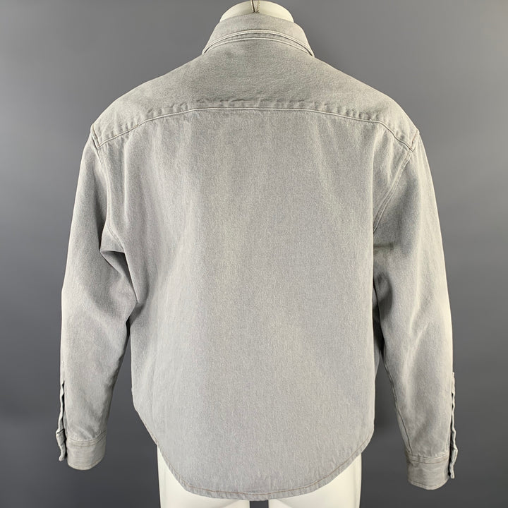 AMI by ALEXANDRE MATTIUSSI Size M Grey Contrast Stitch Cropped Cotton Overshirt