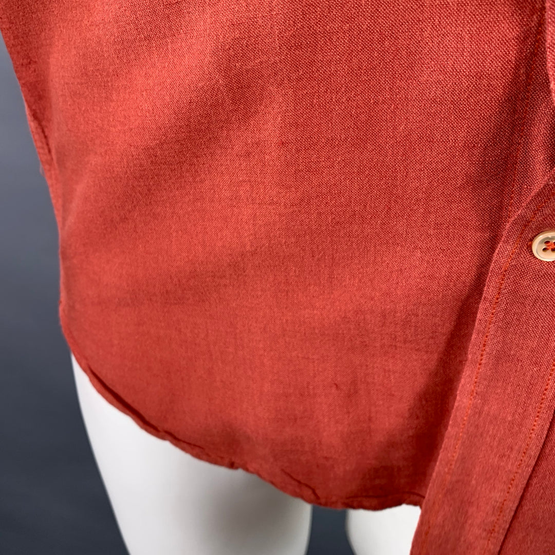 OUR LEGACY Size M Orange Rust Linen Cotton One Pocket Long Sleeve Shirt