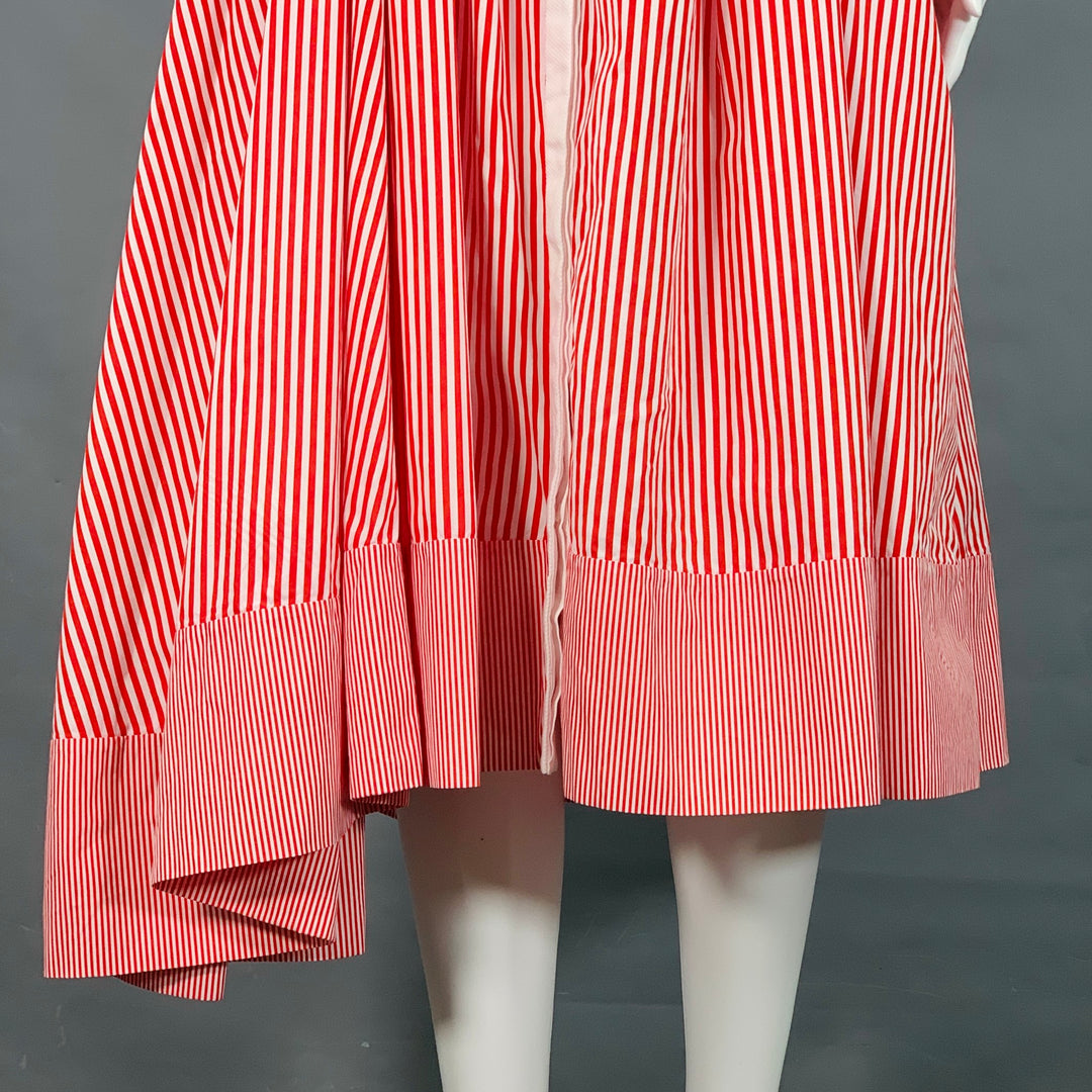 ALEXANDER MCQUEEN Size 2 Red White Cotton Stripe Collarless Asymmetrical A-Line Dress