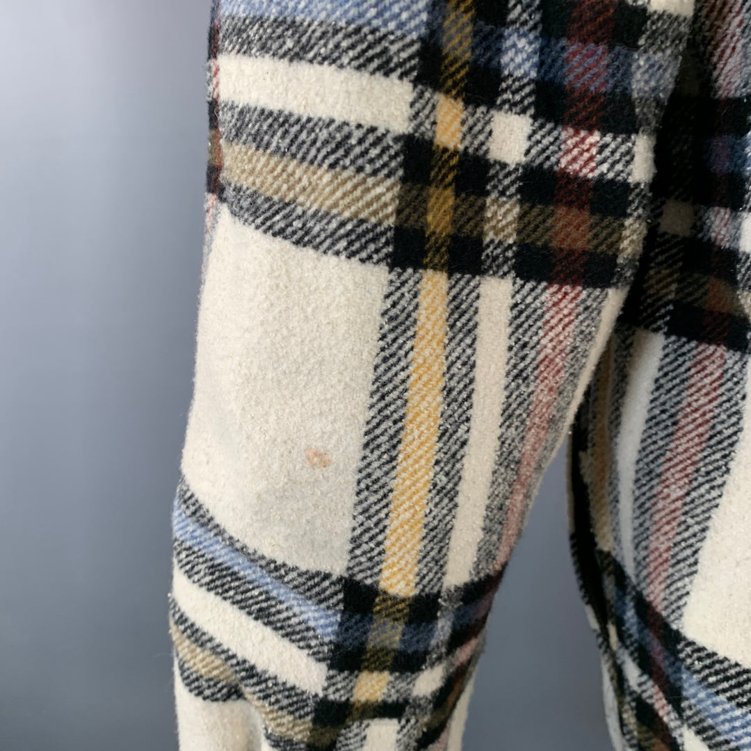 ISABEL MARANT ETOILE Size XS Cream Plaid Polyester Oversized Flannel Shirt Jacket