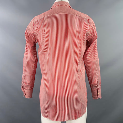 ETRO Size 38 Red White Stripe Cotton Spread Collar Long Sleeve Shirt