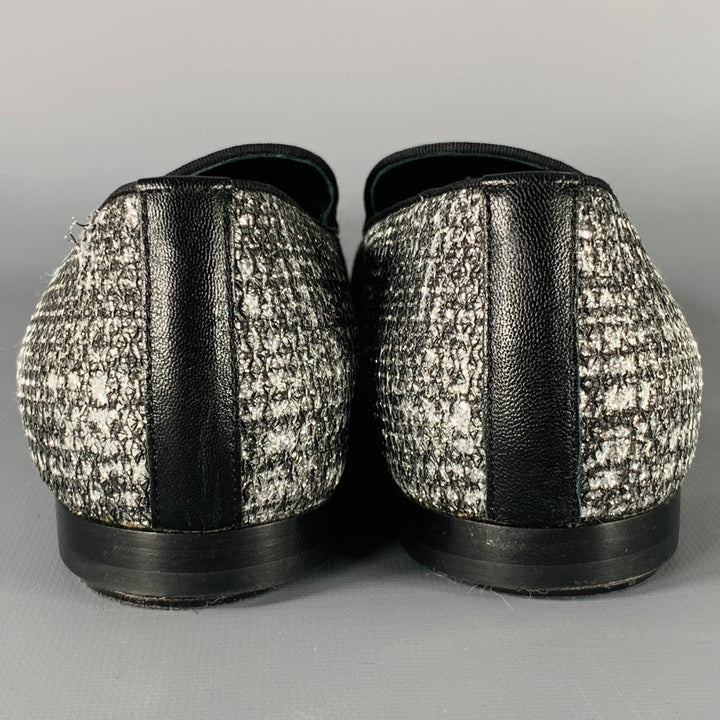 CHANEL Size 8 CC Silver Black Glitter Loafer Flats