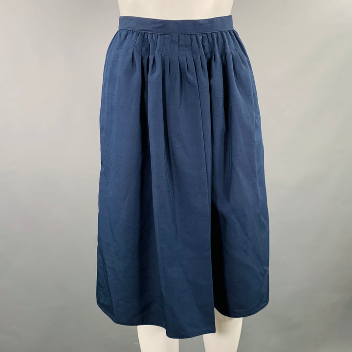 GEOFFREY BEENE Size 4 Navy Woven Pleated Knee Length Skirt Set