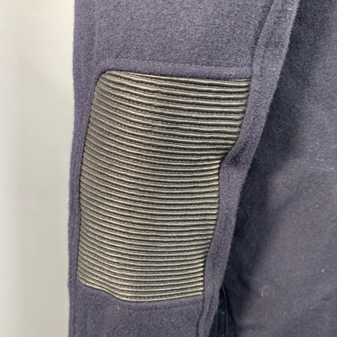 VERSACE Size 46 Navy Black Virgin Wool Blend Epaulets Jacket
