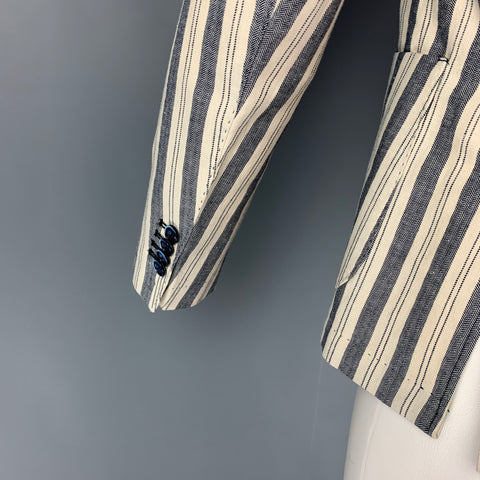 AT.P.CO Size 36 Beige Navy Stripe Cotton Linen Notch Lapel Sport Coat