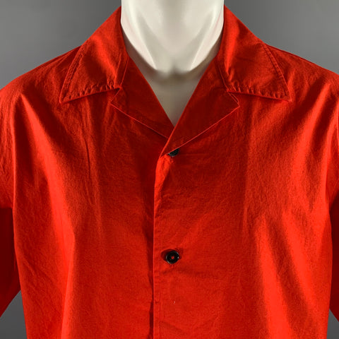 JIL SANDER Size L Red Cotton Camp Short Sleeve Shirt