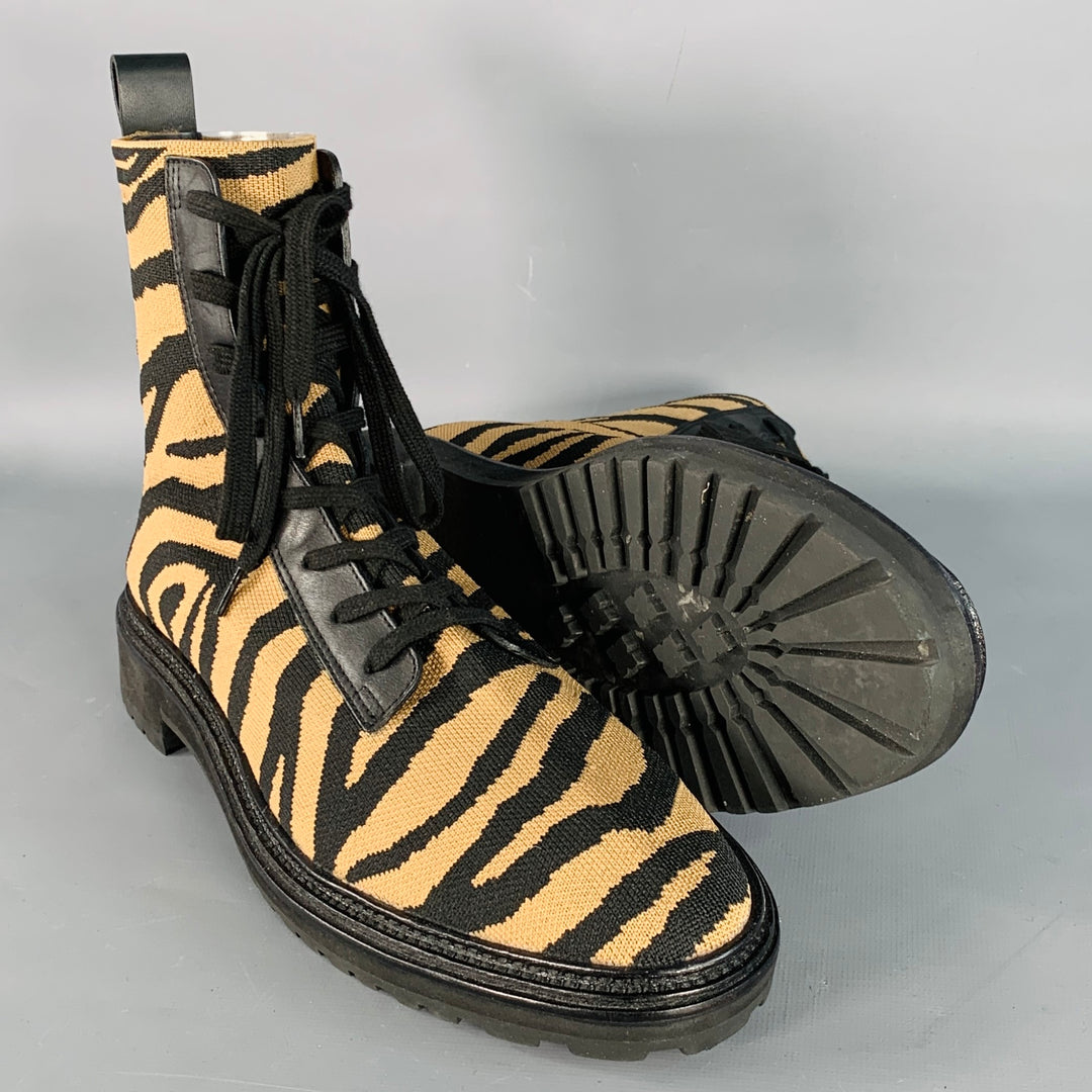 LOEFFLER RANDALL Size 12 Black Brown Tiger Knit Lace Up Ankle Boots