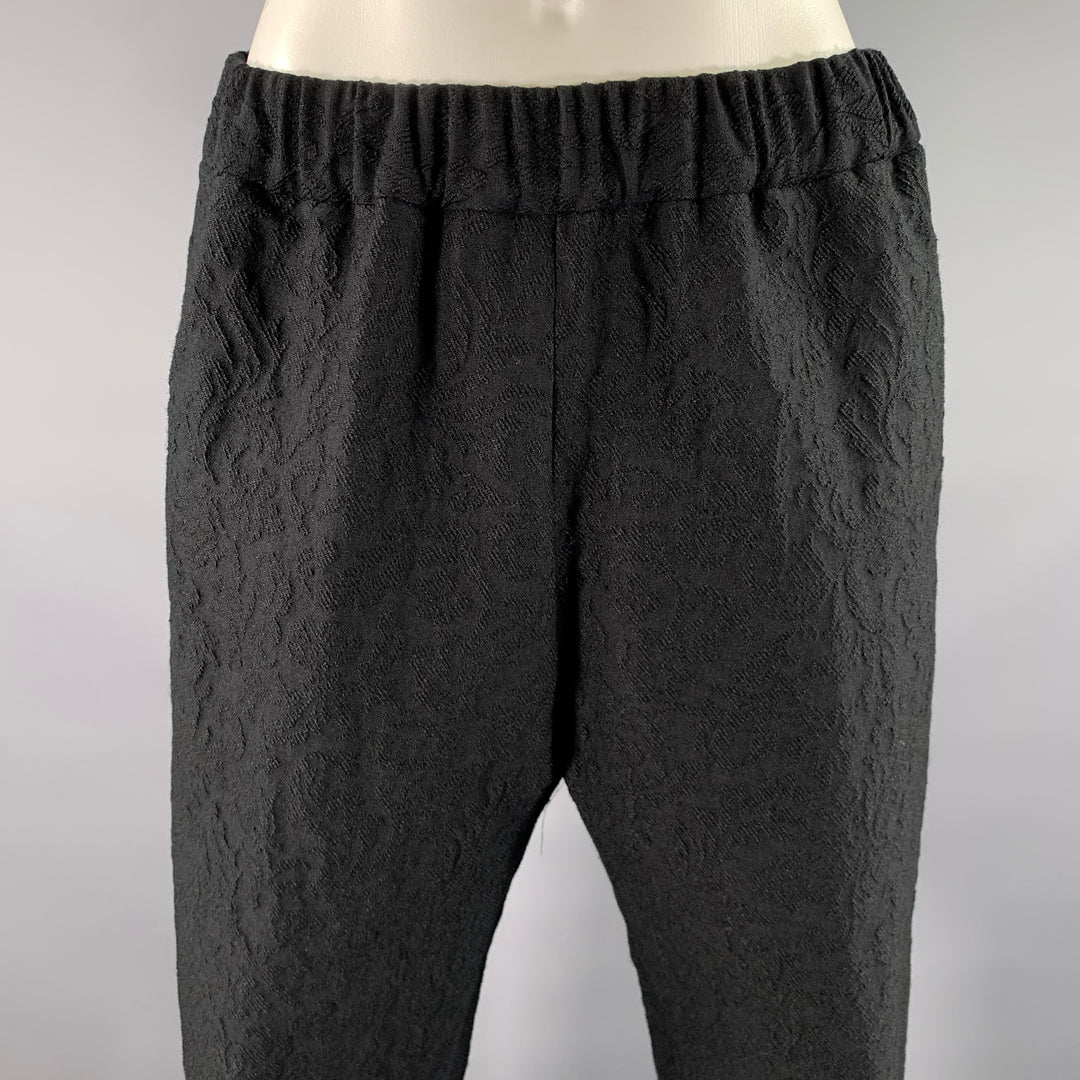 NOOY Size S Black Wool Cotton Jacquard Floral Elasticated Pants