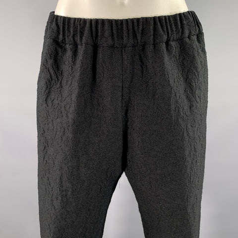 NOOY Size S Black Wool Cotton Jacquard Floral Elasticated Pants