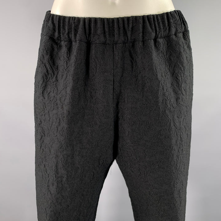 NOOY Size S Black Wool Cotton Jacquard Floral Elasticated Pants