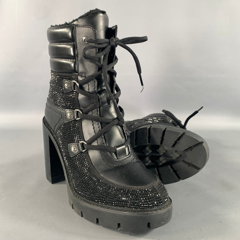 MICHAEL KORS Size 10 Black Rhinestones Lace Up Boots