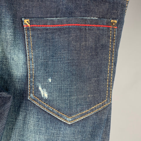 DSQUARED2 Size 28 Blue Distressed Cotton Blend Button Fly Jeans