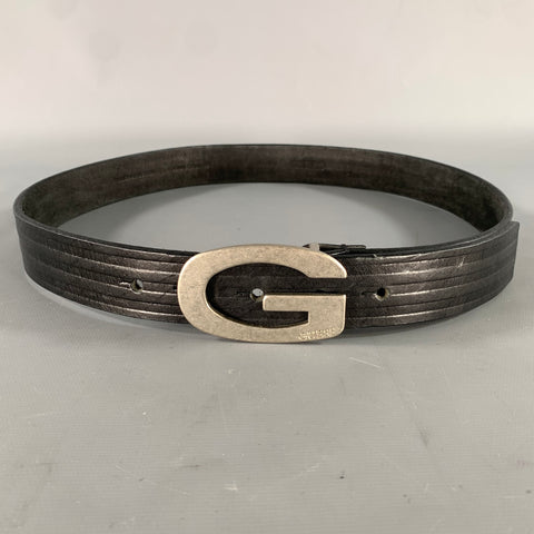 GUESS Size M Black Stripe Leather Belt